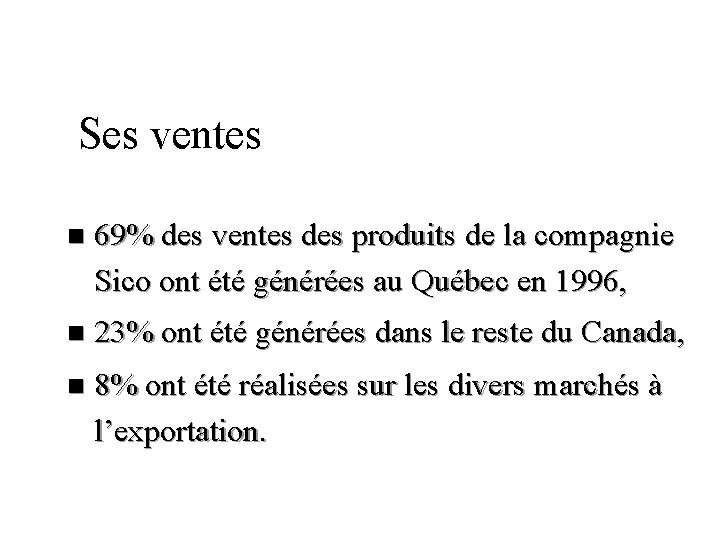 Ses ventes n 69% des ventes des produits de la compagnie Sico ont été