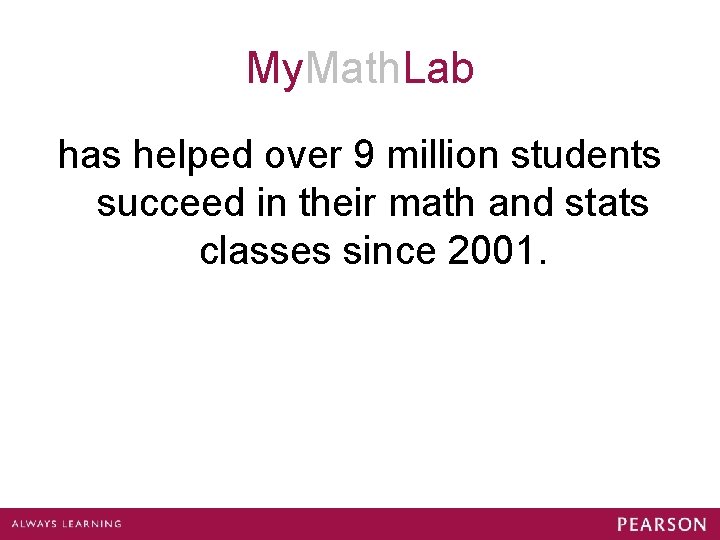 My. Math. Lab has helped over 9 million students succeed in their math and