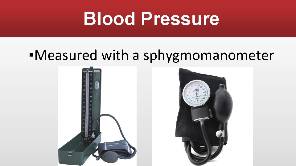 Blood Pressure ▪Measured with a sphygmomanometer 