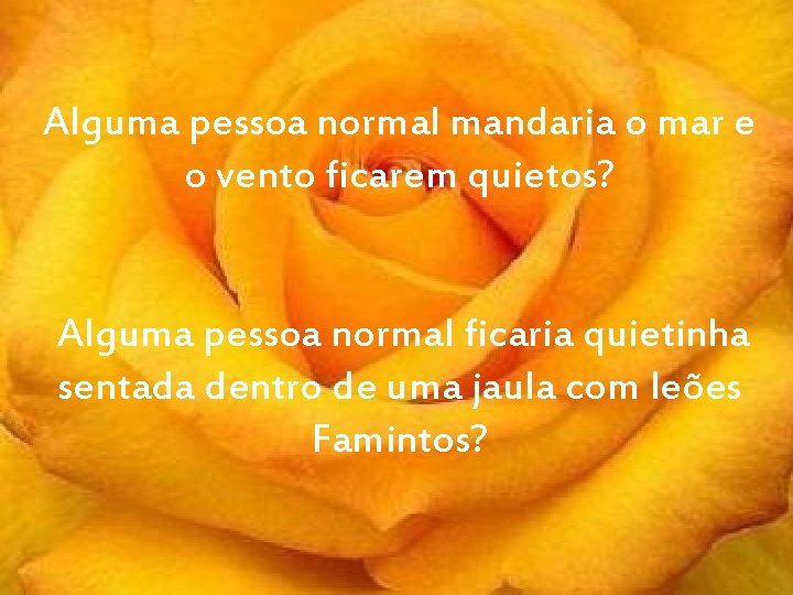 Alguma pessoa normal mandaria o mar e o vento ficarem quietos? Alguma pessoa normal