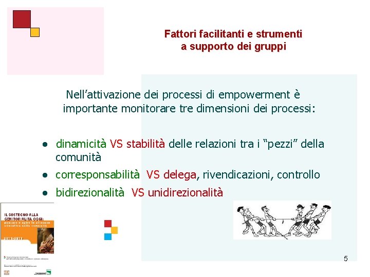 Fattori facilitanti e strumenti a supporto dei gruppi Nell’attivazione dei processi di empowerment è