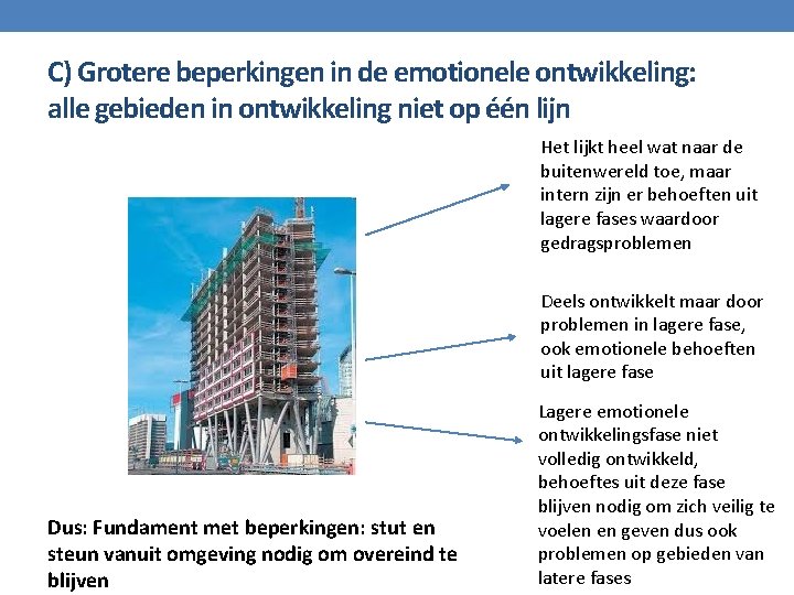 C) Grotere beperkingen in de emotionele ontwikkeling: alle gebieden in ontwikkeling niet op één