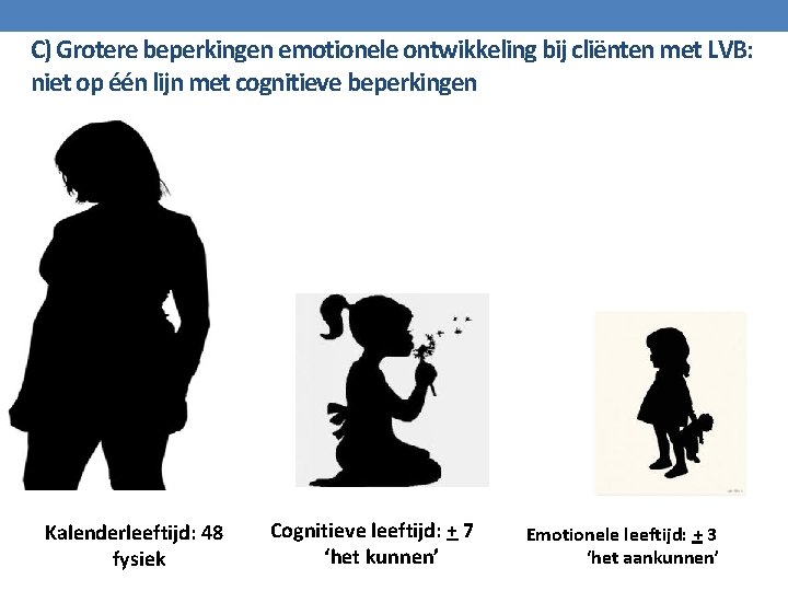 C) Grotere beperkingen emotionele ontwikkeling bij cliënten met LVB: niet op één lijn met