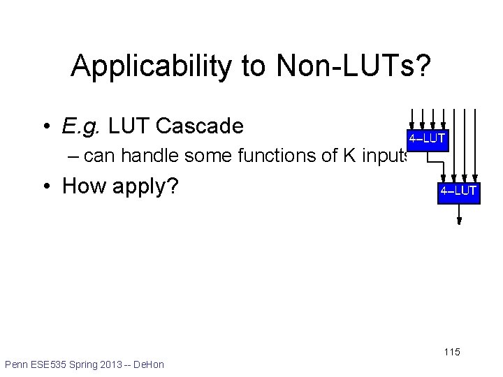 Applicability to Non-LUTs? • E. g. LUT Cascade – can handle some functions of