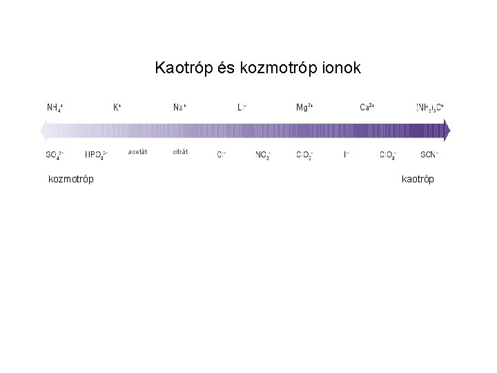 Kaotróp és kozmotróp ionok acetát- kozmotróp citrát- kaotróp 