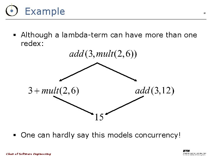 Example § Although a lambda-term can have more than one redex: § One can