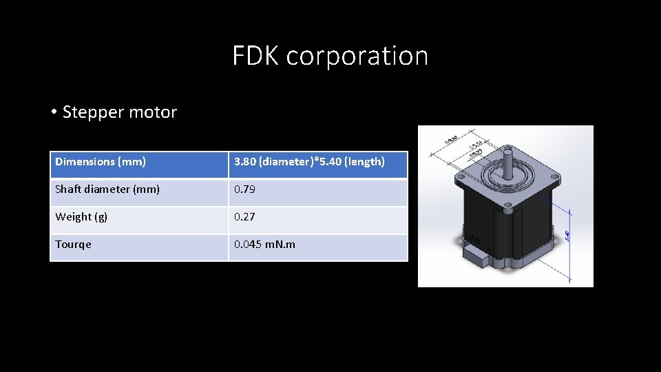 FDK corporation • Stepper motor Dimensions (mm) 3. 80 (diameter)*5. 40 (length) Shaft diameter