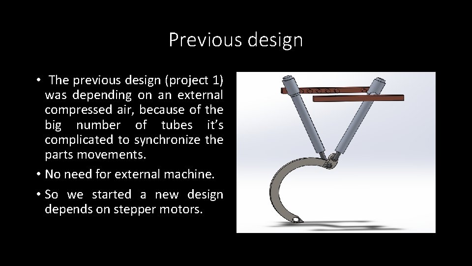 Previous design • The previous design (project 1) was depending on an external compressed