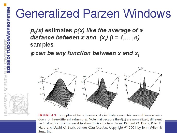 Generalized Parzen Windows pn(x) estimates p(x) like the average of a distance between x