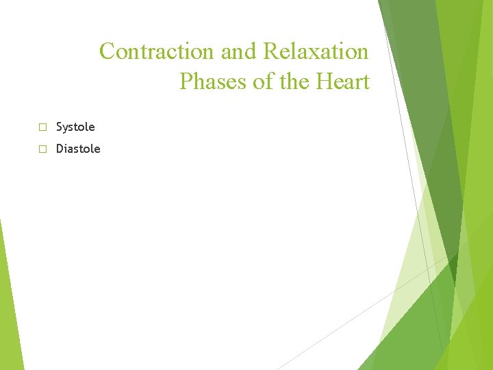 Contraction and Relaxation Phases of the Heart � Systole � Diastole 