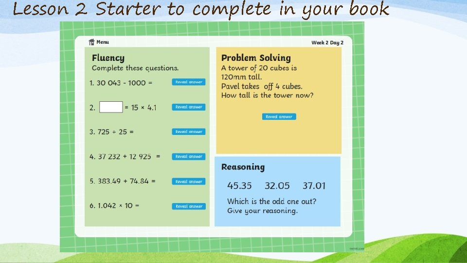 Lesson 2 Starter to complete in your book 