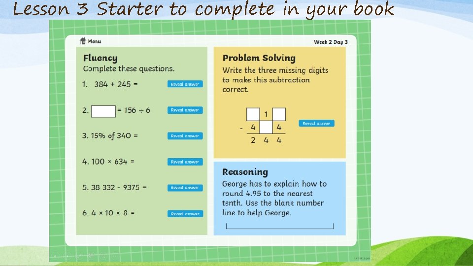 Lesson 3 Starter to complete in your book 
