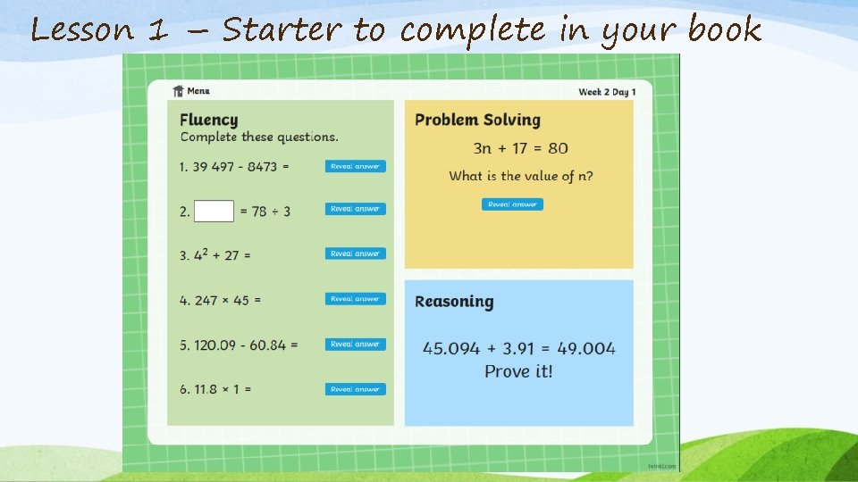 Lesson 1 – Starter to complete in your book 