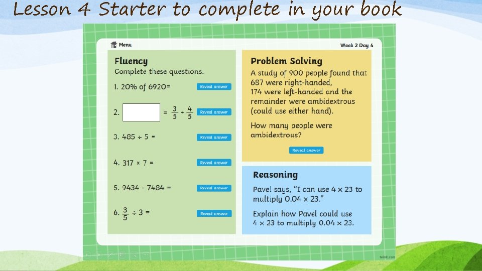 Lesson 4 Starter to complete in your book 
