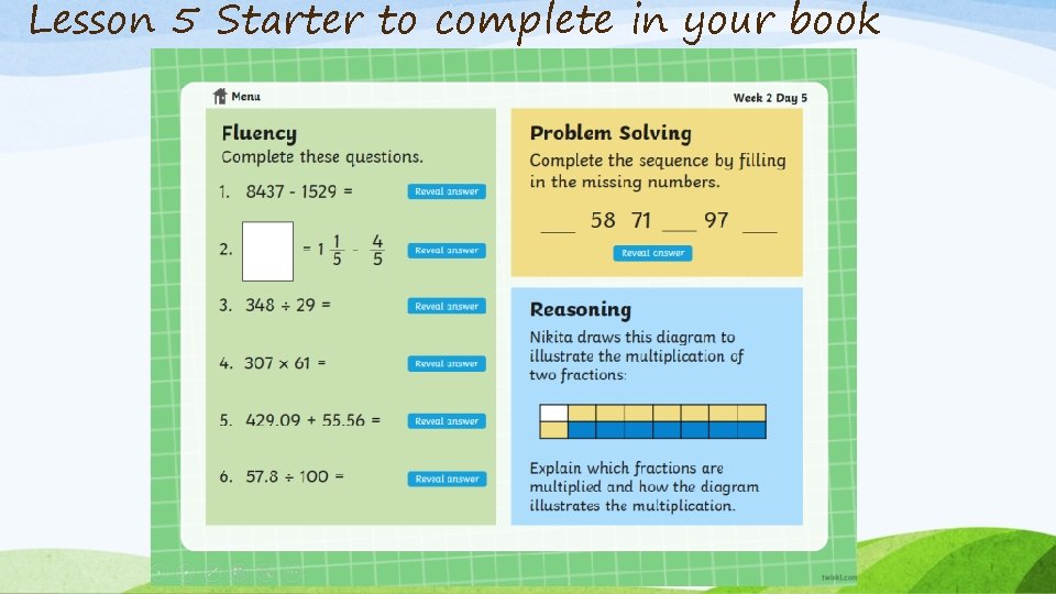 Lesson 5 Starter to complete in your book 