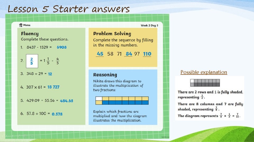 Lesson 5 Starter answers Possible explanation 