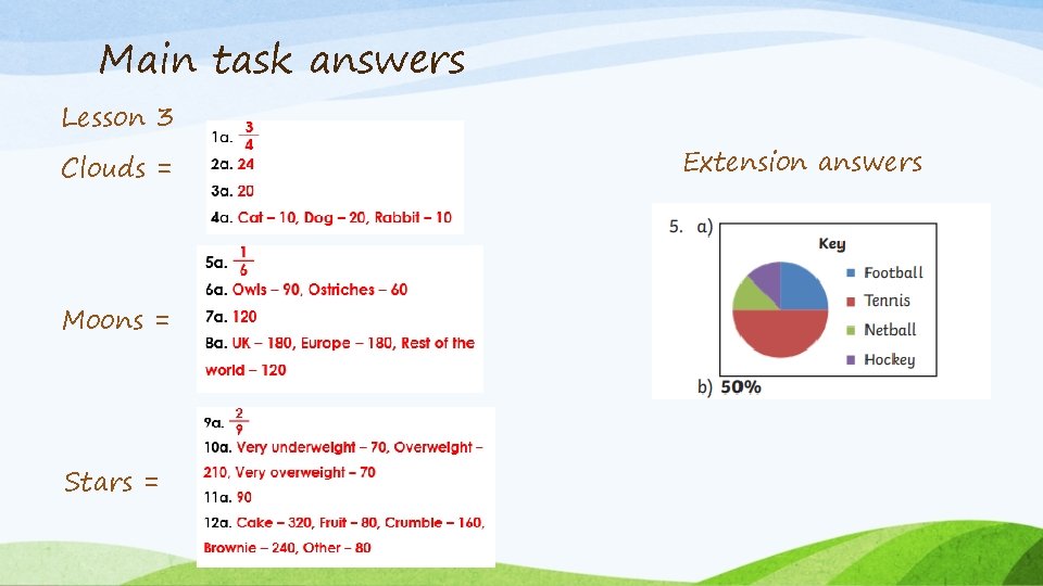 Main task answers Lesson 3 Clouds = Moons = Stars = Extension answers 