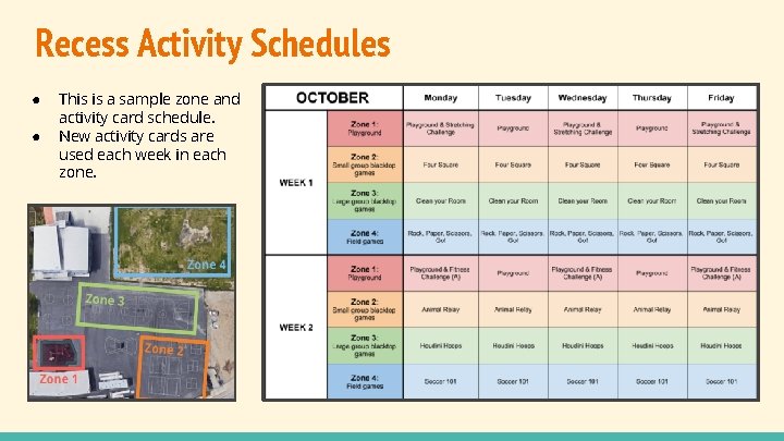 Recess Activity Schedules ● ● This is a sample zone and activity card schedule.