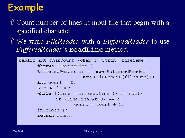 Example ñ Count number of lines in input file that begin with a specified