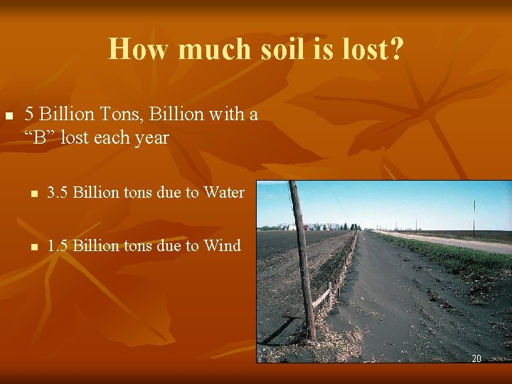 How much soil is lost? n 5 Billion Tons, Billion with a “B” lost