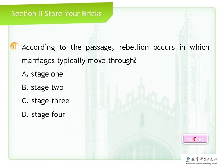 Section II Store Your Bricks According to the passage, rebellion occurs in which marriages