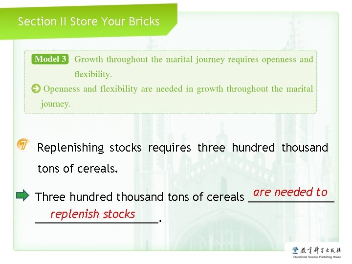 Section II Store Your Bricks Replenishing stocks requires three hundred thousand tons of cereals.