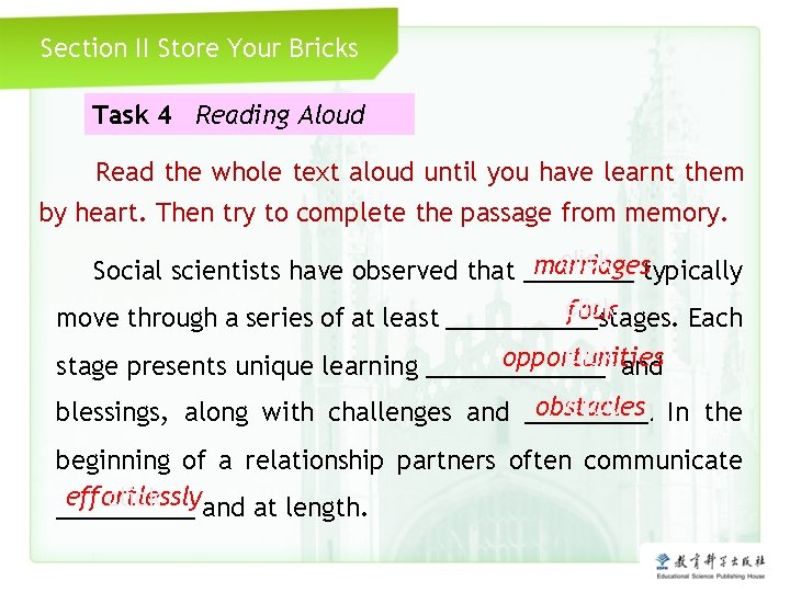 Section II Store Your Bricks Task 4 Reading Aloud Read the whole text aloud