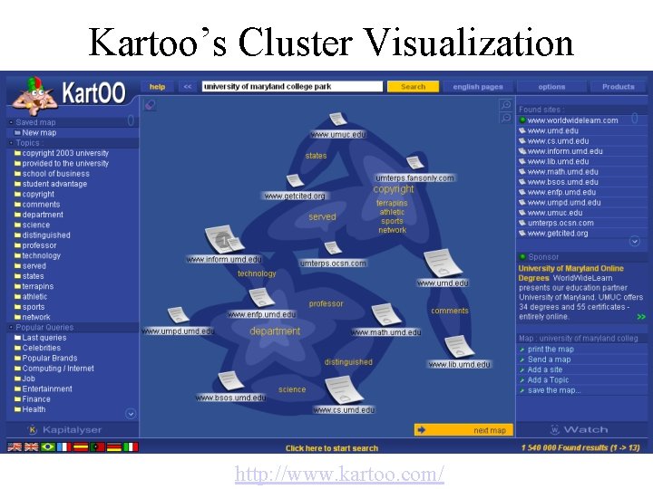 Kartoo’s Cluster Visualization http: //www. kartoo. com/ 