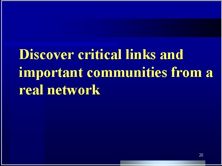 Discover critical links and important communities from a real network 20 