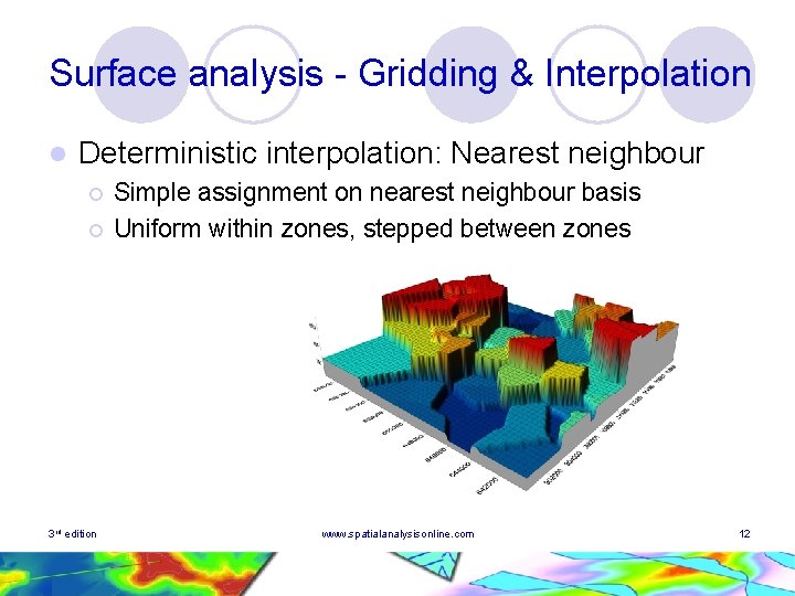 Surface analysis - Gridding & Interpolation l Deterministic interpolation: Nearest neighbour ¡ ¡ 3 Surface analysis - Gridding & Interpolation l Deterministic interpolation: Nearest neighbour ¡ ¡ 3