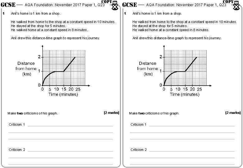 AQA Foundation: November 2017 Paper 1, Q 23 1 Anil’s home is 1 km