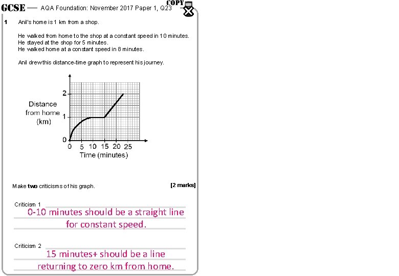 AQA Foundation: November 2017 Paper 1, Q 23 1 Anil’s home is 1 km