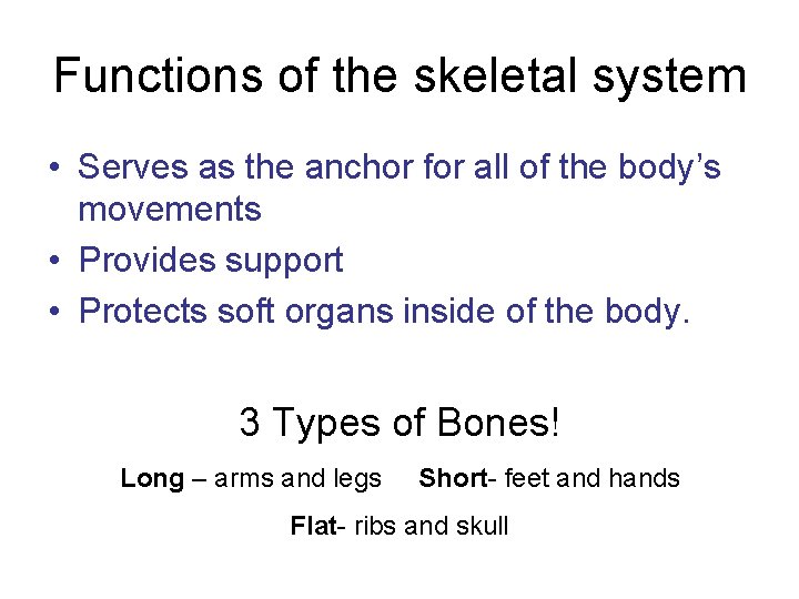 Functions of the skeletal system • Serves as the anchor for all of the