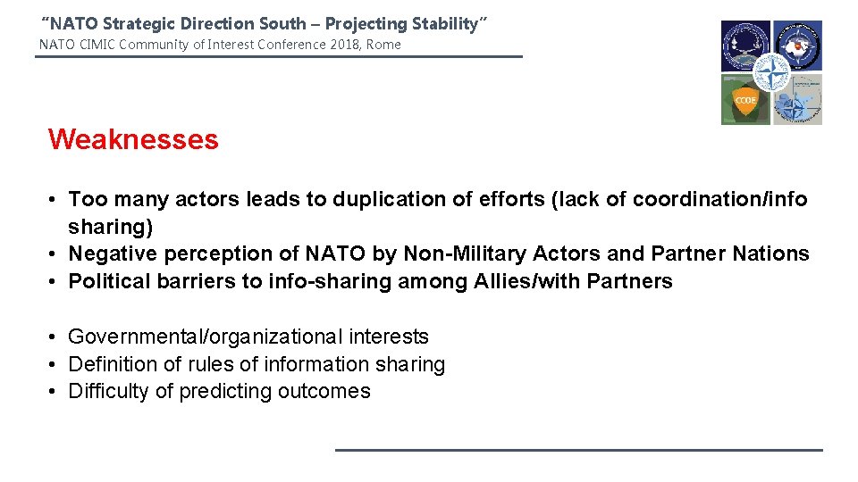 “NATO Strategic Direction South – Projecting Stability” NATO CIMIC Community of Interest Conference 2018,