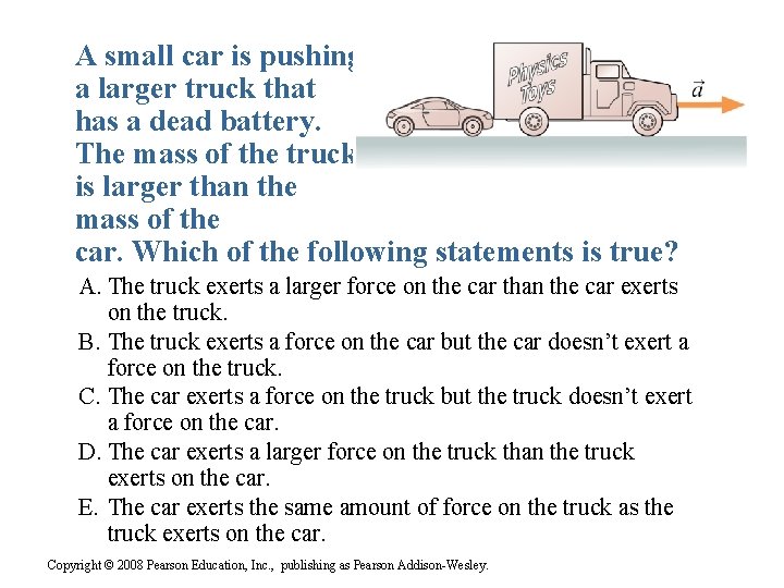 A small car is pushing a larger truck that has a dead battery. The