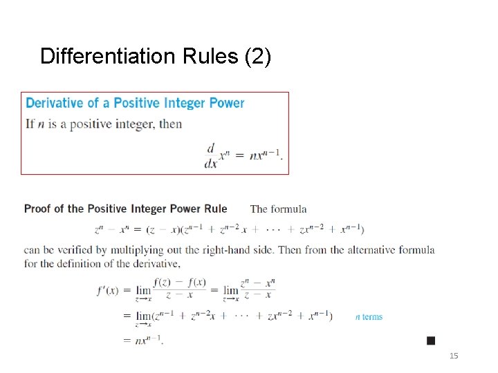Differentiation Rules (2) 15 