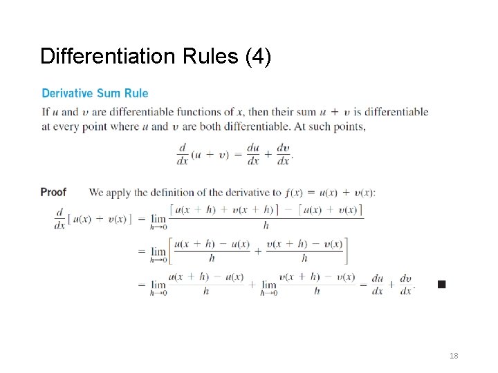Differentiation Rules (4) 18 