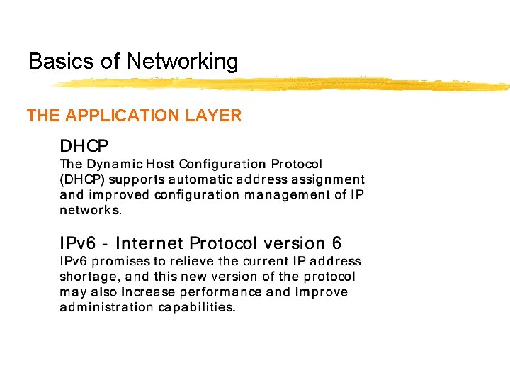 Basics of Networking THE APPLICATION LAYER 