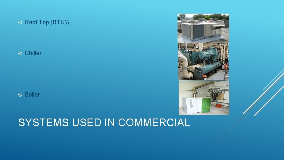  Roof Top (RTU)) Chiller Boiler SYSTEMS USED IN COMMERCIAL 