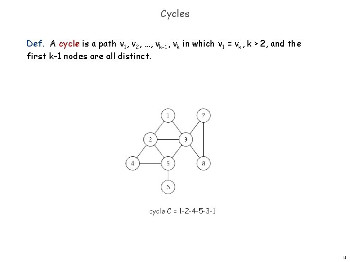 Cycles Def. A cycle is a path v 1, v 2, …, vk-1, vk