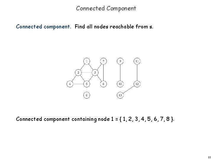 Connected Component Connected component. Find all nodes reachable from s. Connected component containing node