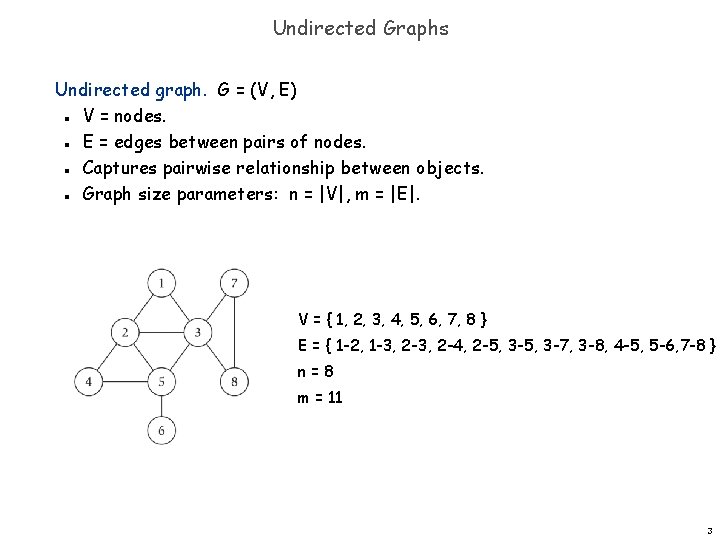 Undirected Graphs Undirected graph. G = (V, E) V = nodes. E = edges