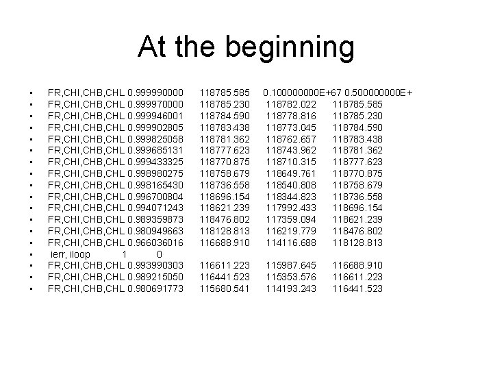 At the beginning • • • • • FR, CHI, CHB, CHL 0. 999990000