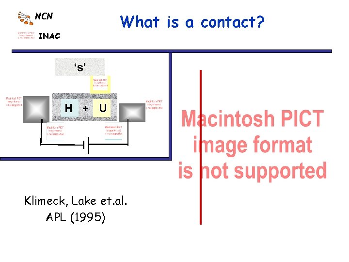 What is a contact? NCN INAC ‘s’ H + U Klimeck, Lake et. al.