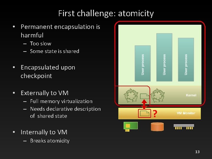 First challenge: atomicity • Permanent encapsulation is harmful – Too slow – Some state