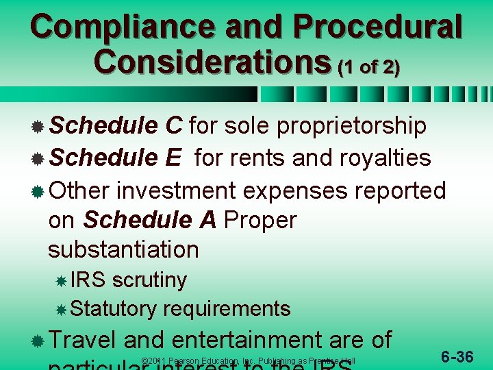 Compliance and Procedural Considerations (1 of 2) ® Schedule C for sole proprietorship ®