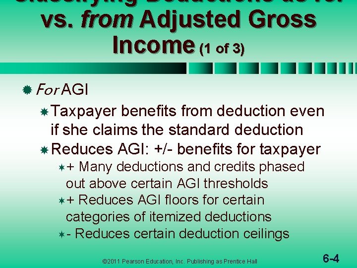 Classifying Deductions as for vs. from Adjusted Gross Income (1 of 3) ® For