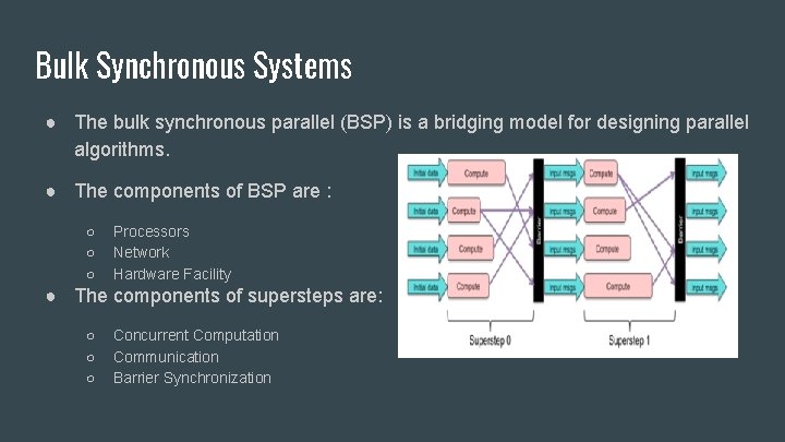 Bulk Synchronous Systems ● The bulk synchronous parallel (BSP) is a bridging model for