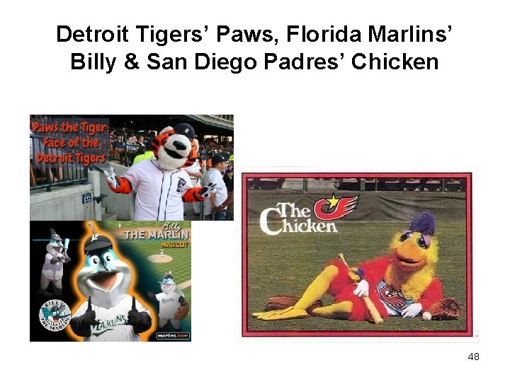 Detroit Tigers’ Paws, Florida Marlins’ Billy & San Diego Padres’ Chicken 48 