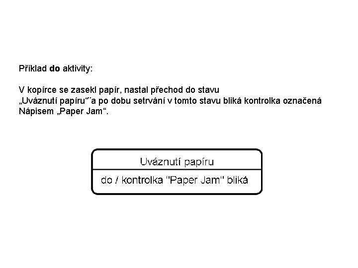 Příklad do aktivity: V kopírce se zasekl papír, nastal přechod do stavu „Uváznutí papíru“¨a